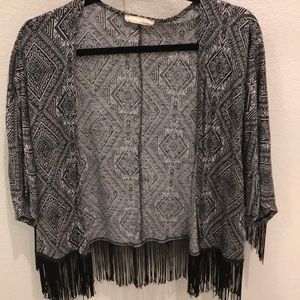 Lush brand women’s black and white tassel cover up